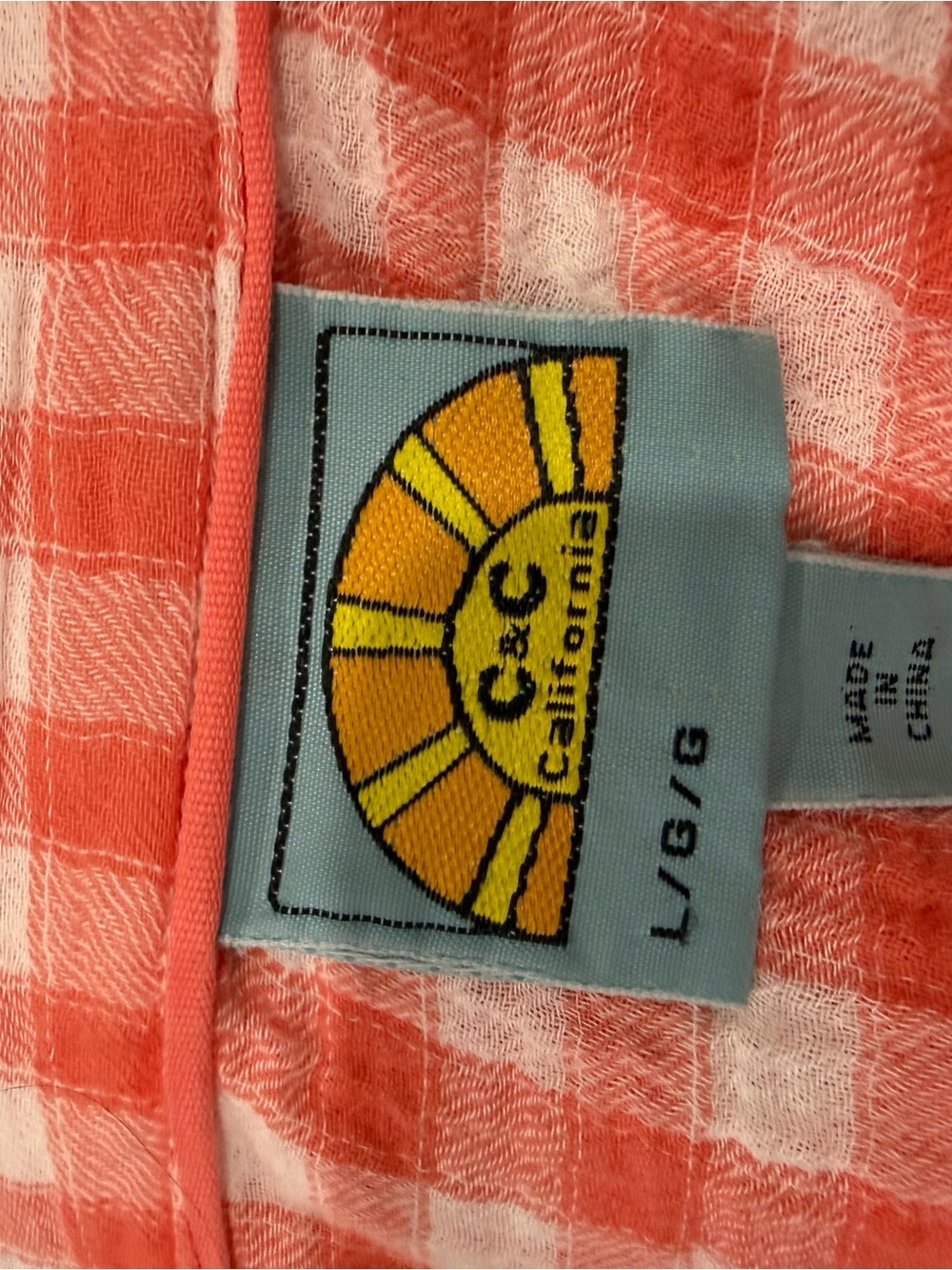 C&C California Coral and White Gingham Button-Up Shirt - Picture 6 of 6